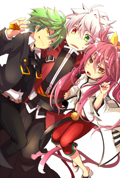 ragna the bloodedge, hazama, and kokonoe (blazblue) drawn by kuro_yuzu
