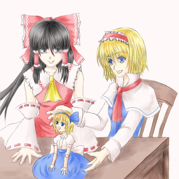 hakurei reimu and alice margatroid (touhou) drawn by natsumasa