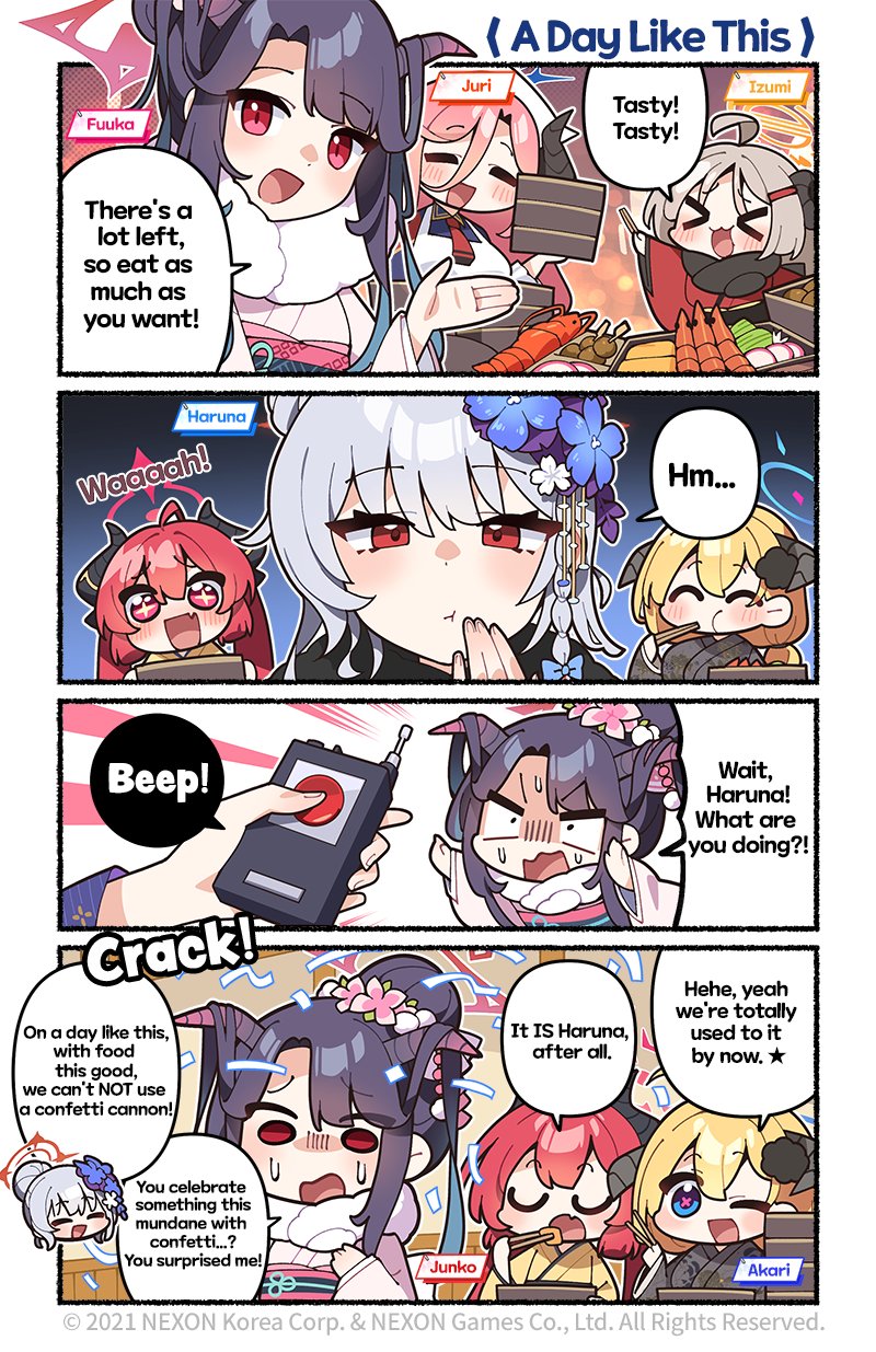 haruna, fuuka, junko, izumi, akari, and 1 more (blue archive) drawn by donmin_h