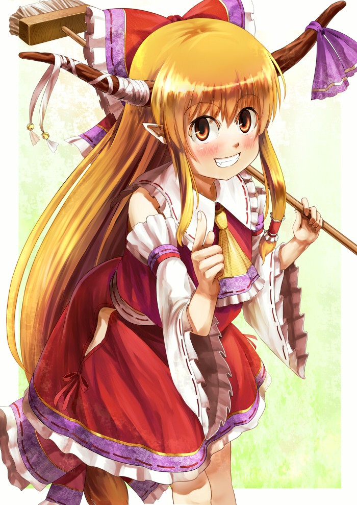 hakurei reimu and ibuki suika (touhou) drawn by nishiuri
