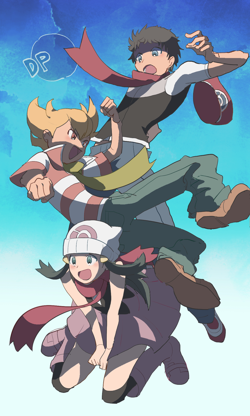 dawn, lucas, and barry (pokemon and 1 more) drawn by rifu_(hunihuni1130)