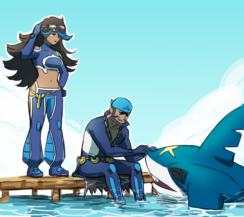 archie, sharpedo, and shelly (pokemon) drawn by chips_n_cookies