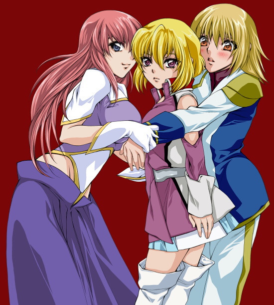 cagalli yula athha, meer campbell, and stellar loussier (gundam and 2 more)