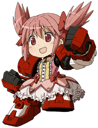 kaname madoka, gundam age-1, and gundam age-1 titus (mahou shoujo madoka magica and 2 more) drawn by maso_(ascii_art)