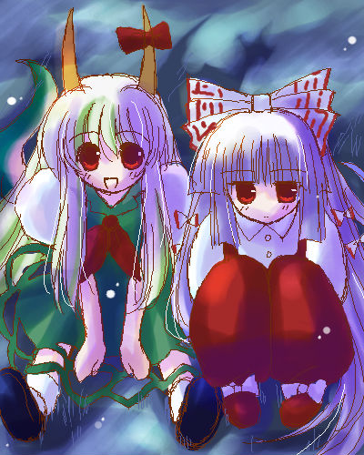 fujiwara no mokou, kamishirasawa keine, and ex-keine (touhou) drawn by fujimiya_misuzu