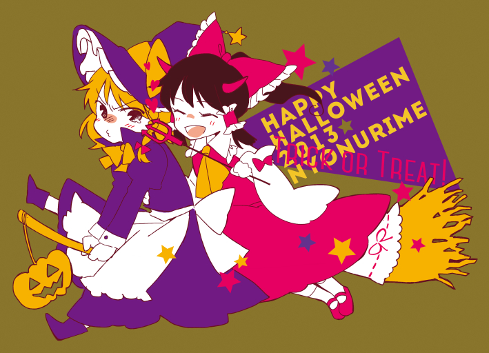 hakurei reimu and kirisame marisa (touhou) drawn by yonu_(yonurime)