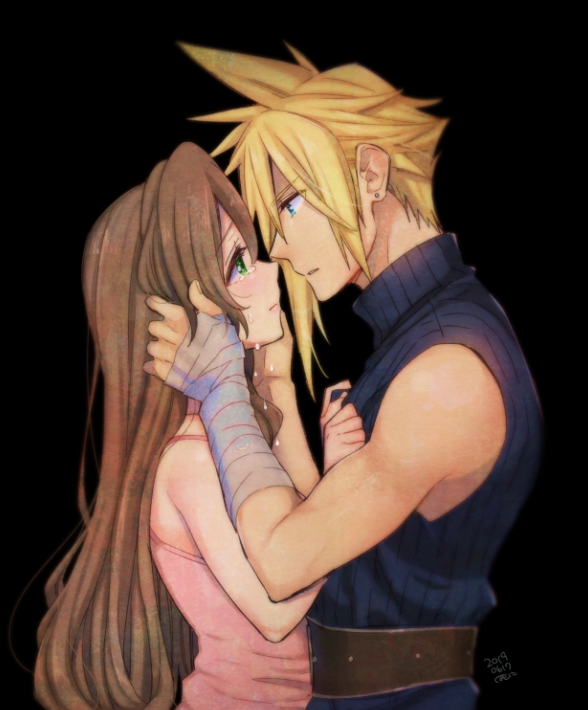 cloud strife and aerith gainsborough (final fantasy and 1 more) drawn by krudears