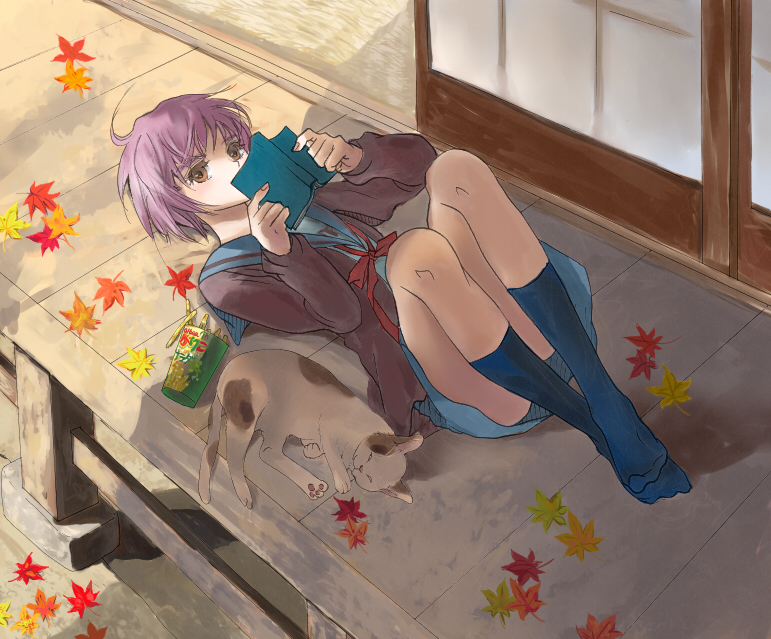 nagato yuki and shamisen (suzumiya haruhi no yuuutsu) drawn by sanho