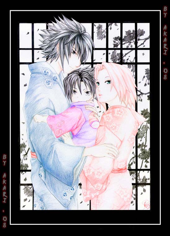 haruno sakura, uchiha sasuke, and uchiha kurasuke (original and 2 more) drawn by akari_zala