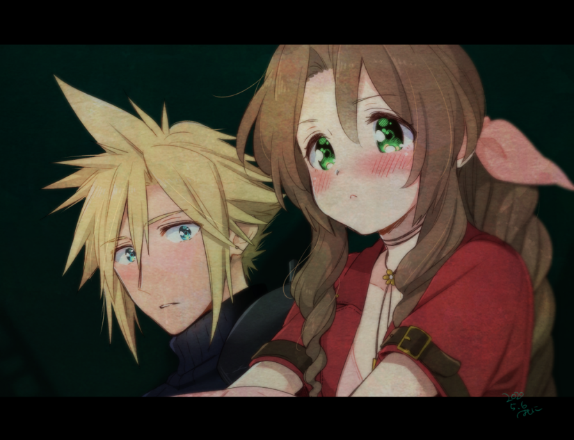 cloud strife and aerith gainsborough (final fantasy and 2 more) drawn by krudears
