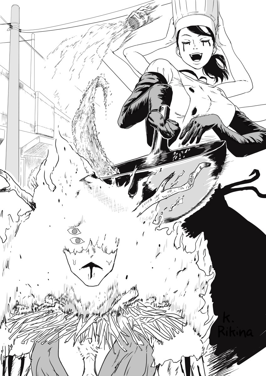 falling devil and fire devil (chainsaw man) drawn by k.rikina