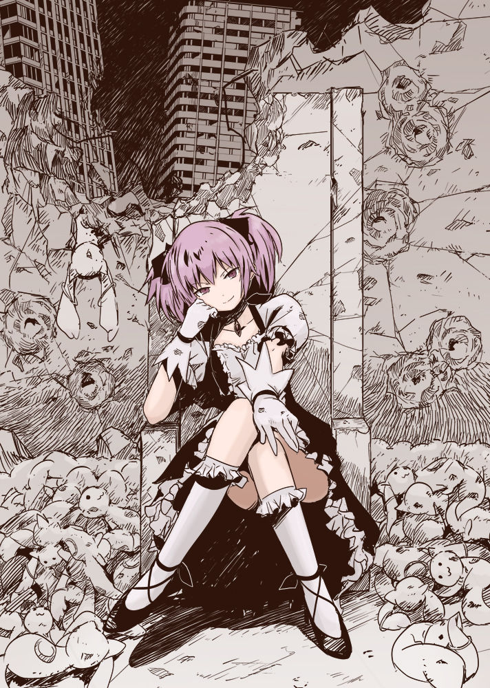 kaname madoka and kyubey (mahou shoujo madoka magica) drawn by colorfag and watarai_keiji