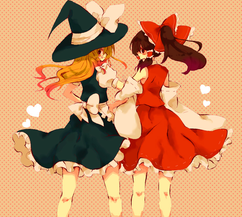 hakurei reimu and kirisame marisa (touhou) drawn by yukirar