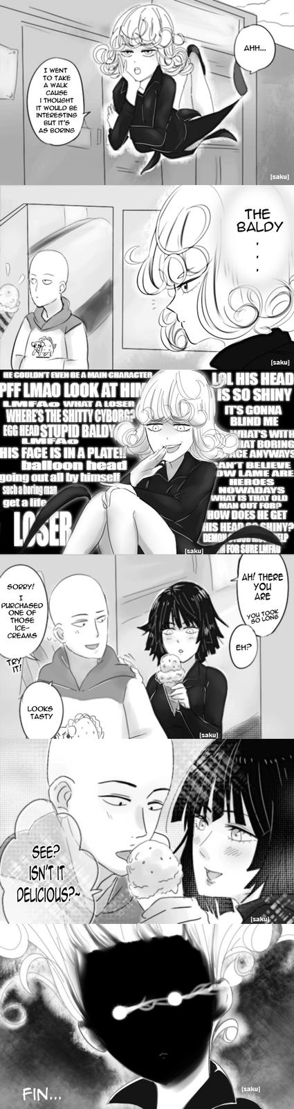 tatsumaki, fubuki, and saitama (one-punch man) drawn by saku_(ladyfubuki)