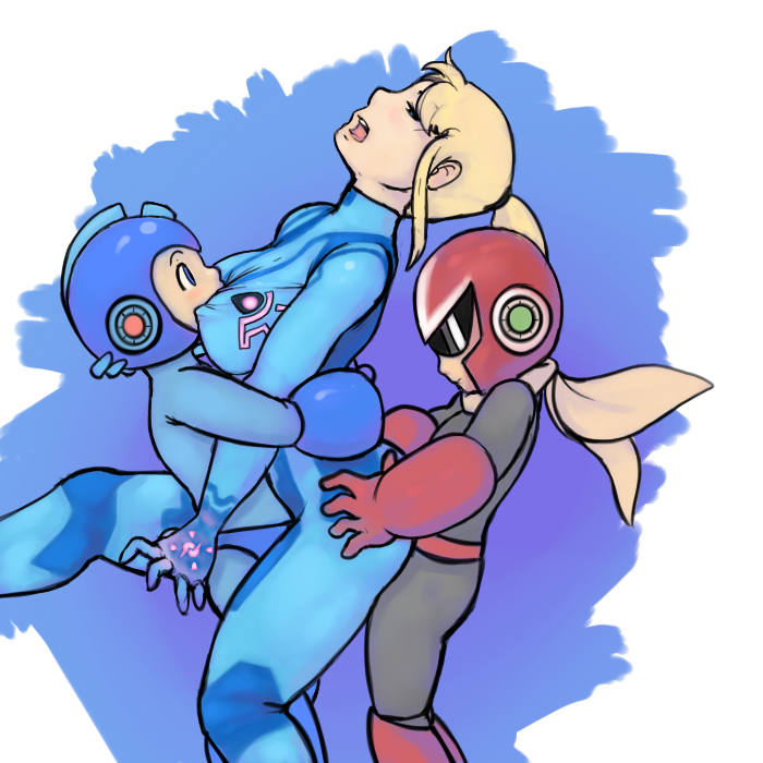 samus aran, mega man, and proto man (super smash bros. and 2 more) drawn by 34no404
