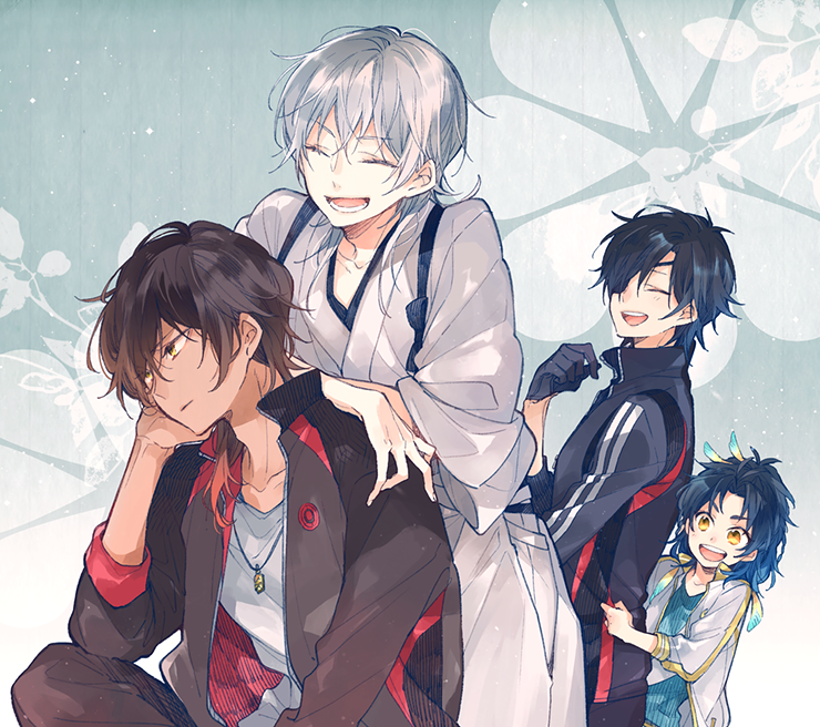 tsurumaru kuninaga, shokudaikiri mitsutada, ookurikara, and taikogane sadamune (touken ranbu) drawn by noeru_(putty)