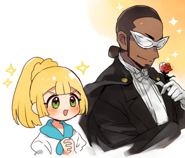 lillie, professor kukui, and tuxedo kamen (pokemon and 2 more) drawn by syoooyu15