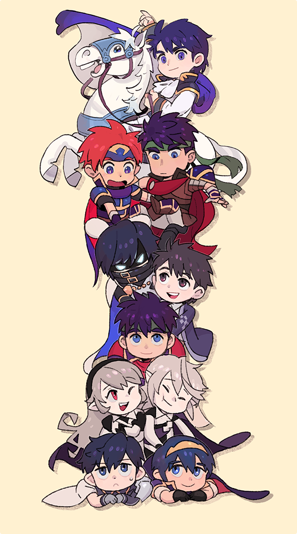 female corrin, ike, marth, male corrin, chrom, and 3 more (fire emblem and 8 more) drawn by mushi_rags