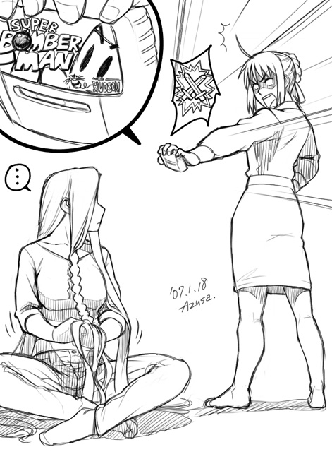 artoria pendragon, saber, and medusa (fate and 1 more) drawn by azusa_(hws)