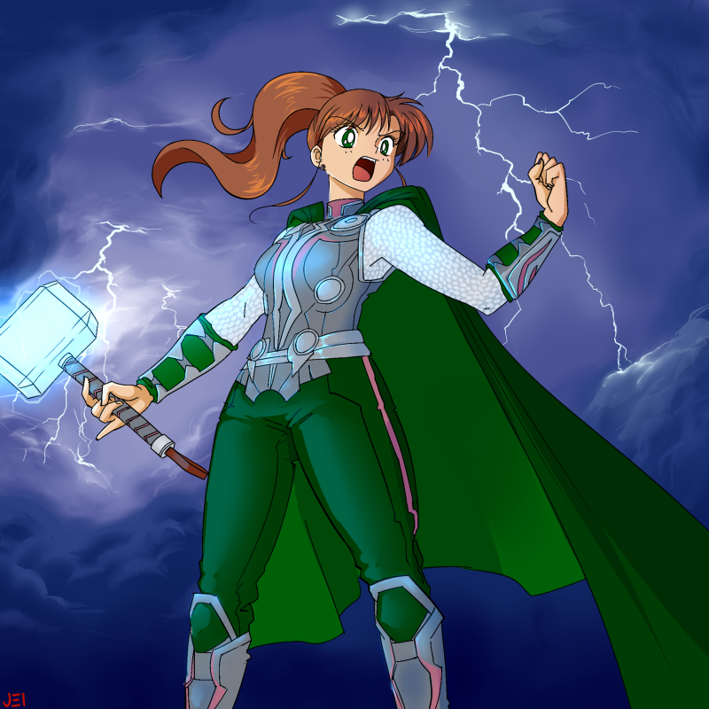 kino makoto, sailor jupiter, and thor (marvel and 4 more) drawn by jei-shepard