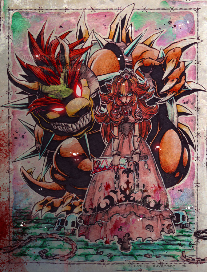 princess peach and bowser (mario) drawn by caylee_huckabay
