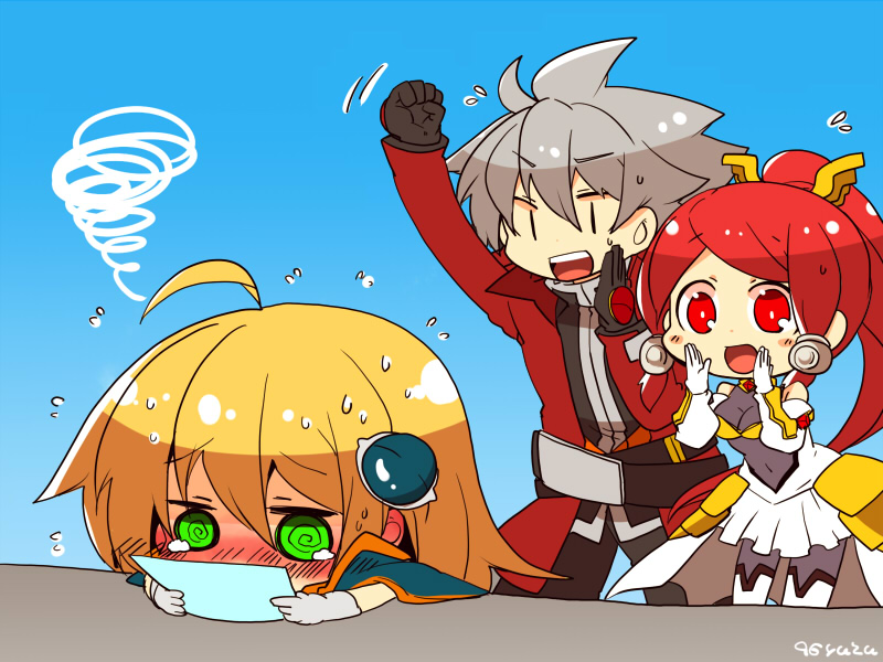 noel vermillion, ragna the bloodedge, and izayoi (blazblue and 1 more) drawn by kuro_yuzu