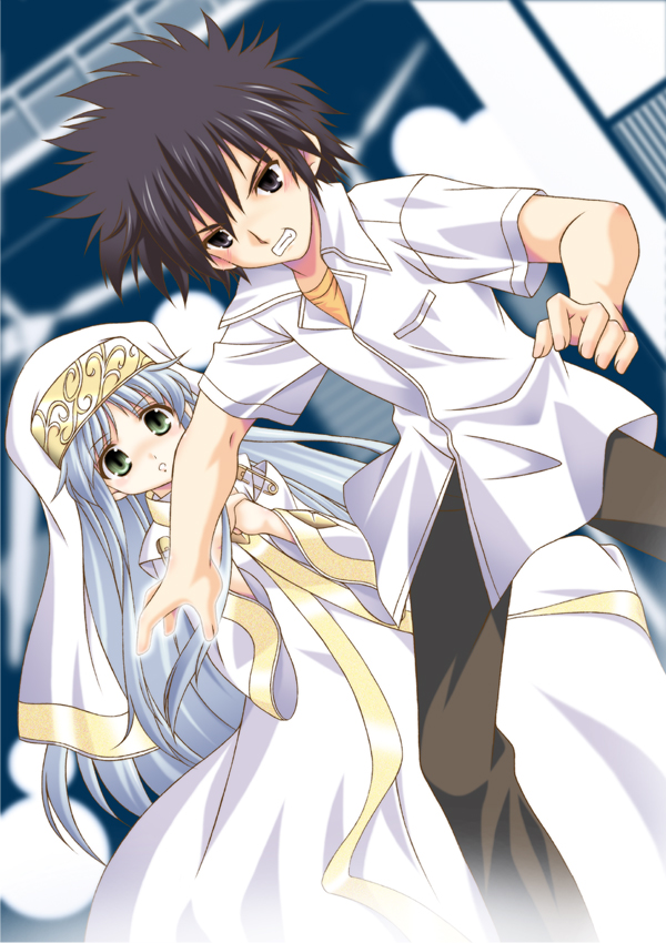kamijou touma and index (toaru majutsu no index) drawn by isa_(ni-iro)