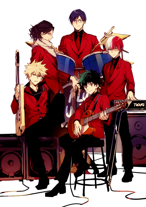 midoriya izuku, bakugou katsuki, todoroki shoto, aizawa shota, and iida tenya (boku no hero academia) drawn by hegi