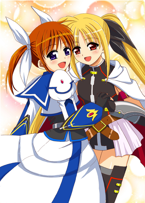 fate testarossa and takamachi nanoha (lyrical nanoha and 3 more) drawn by ookawa_wataru