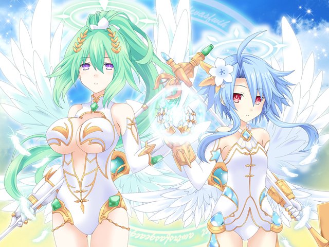white heart and green heart (neptune and 1 more) drawn by kagura_ittou