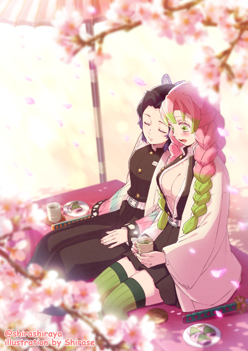 kochou shinobu and kanroji mitsuri (kimetsu no yaiba) drawn by shirashiraya_shira