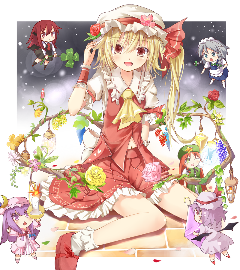 remilia scarlet, flandre scarlet, izayoi sakuya, patchouli knowledge, hong meiling, and 1 more (touhou) drawn by efe