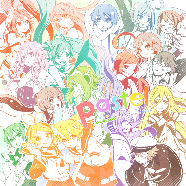 hatsune miku, kagamine rin, kagamine len, megurine luka, kaito, and 12 more (vocaloid) drawn by tama_(songe)