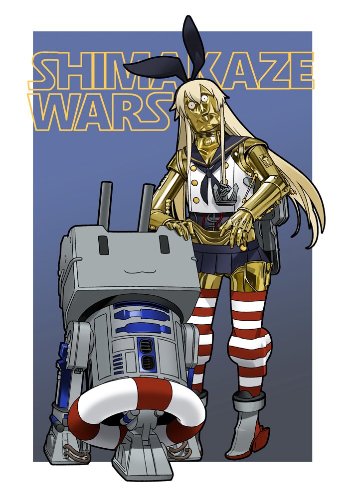 shimakaze, rensouhou-chan, r2-d2, and c-3po (kantai collection and 1 more) drawn by hirai_yukio