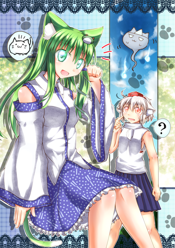 kochiya sanae and inubashiri momiji (touhou) drawn by wakudori