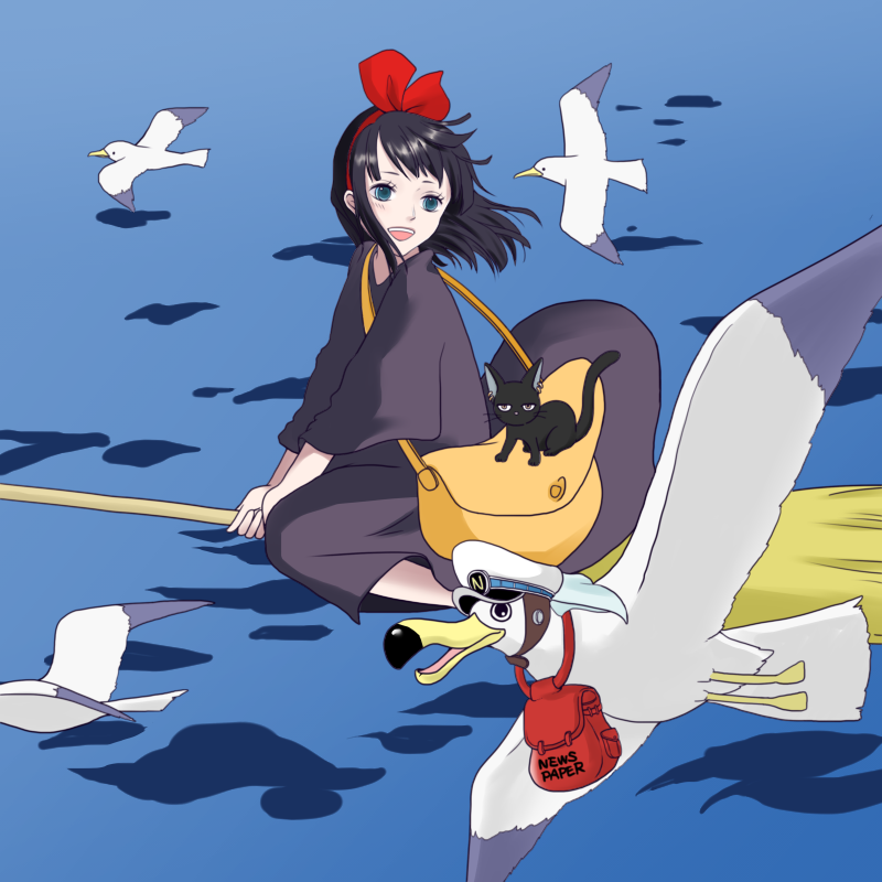 nico robin, kiki, jiji, and news coo (one piece and 1 more) drawn by yuri_kohi