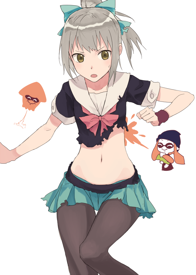inkling player character, inkling girl, and yuubari (kantai collection and 2 more) drawn by bullfalk