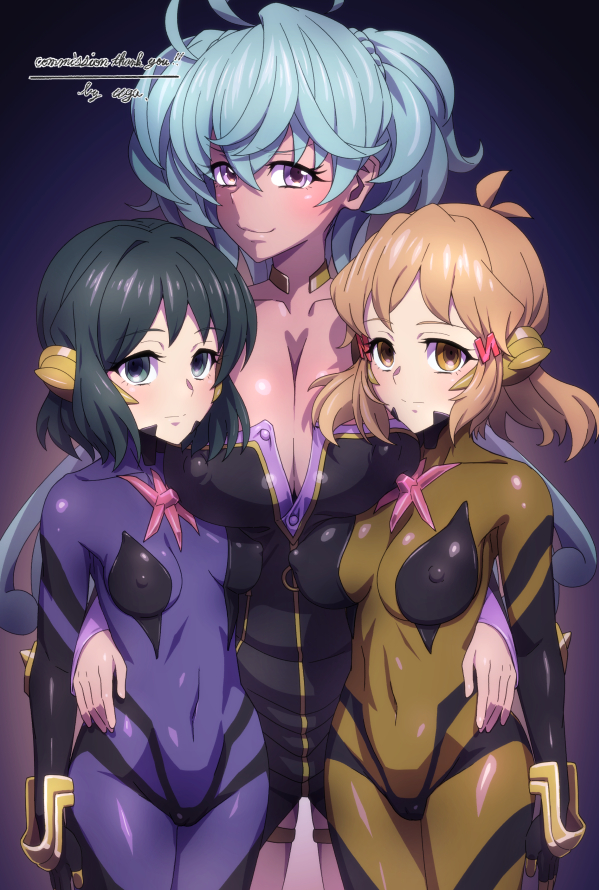 tachibana hibiki, kohinata miku, cagliostro, and prelati (senki zesshou symphogear) drawn by uganda_(ugandam_00)