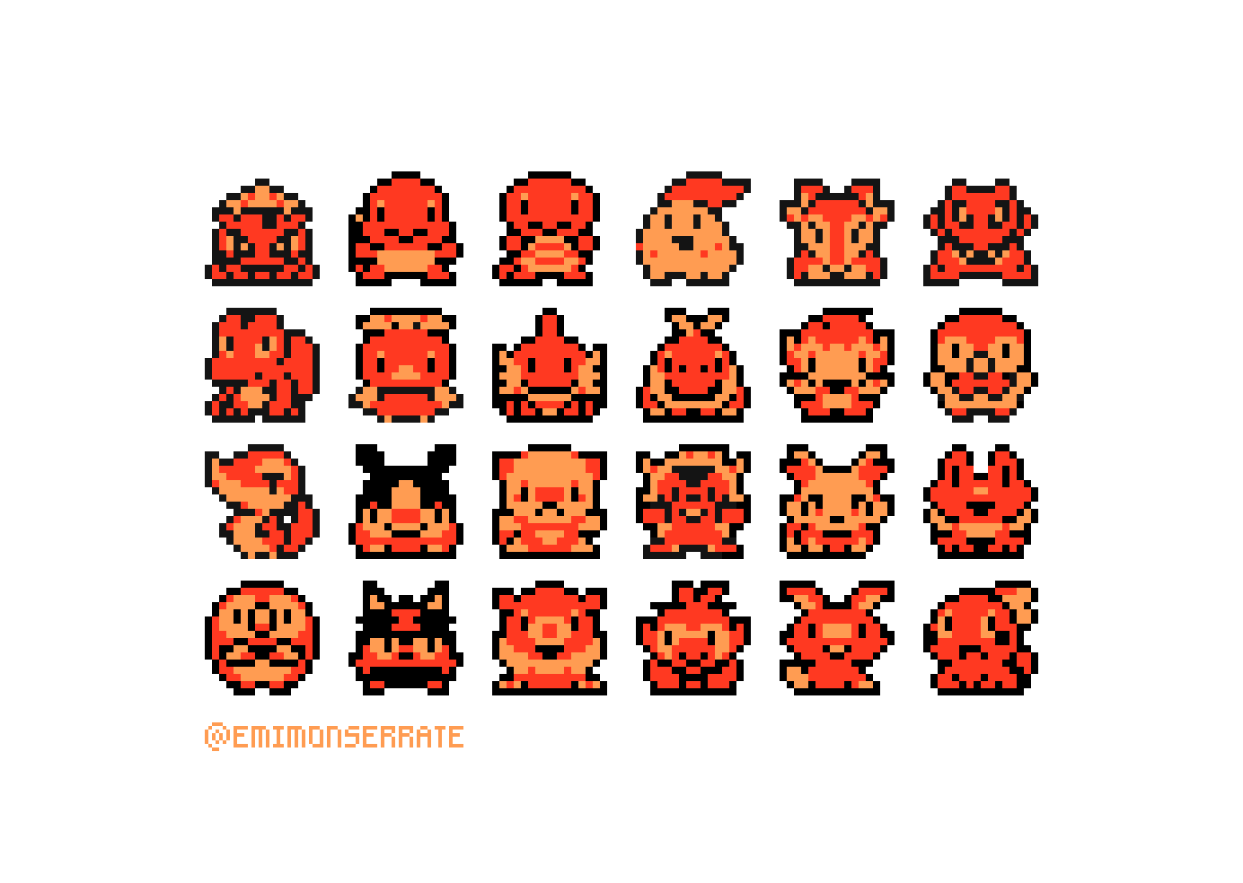 rowlet, piplup, bulbasaur, scorbunny, squirtle, and 18 more (pokemon) drawn by excarabu