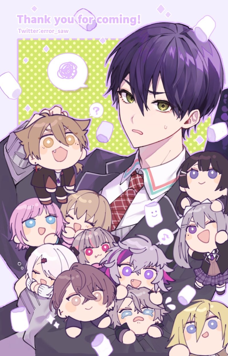tsukino mito, makaino ririmu, higuchi kaede, shiina yuika, kenmochi touya, and 7 more (nijisanji) drawn by saw_(dtn_error)