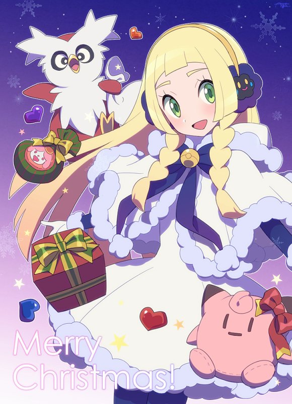lillie, cosmog, clefairy, and delibird (pokemon and 1 more) drawn by agata_(agatha)