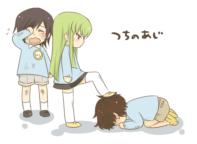 c.c., lelouch vi britannia, and kururugi suzaku (code geass) drawn by mizunomoto
