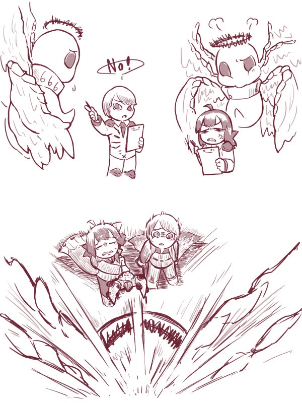nugget, employee, and whitenight (project moon and 1 more) drawn by twindeerbolos