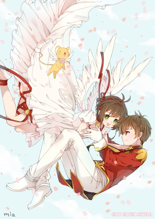 kinomoto sakura, kero, and li syaoran (cardcaptor sakura) drawn by mia0309