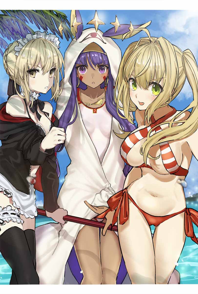 artoria pendragon, nero claudius, saber alter, nitocris, and medjed (fate and 1 more) drawn by teshima_nari