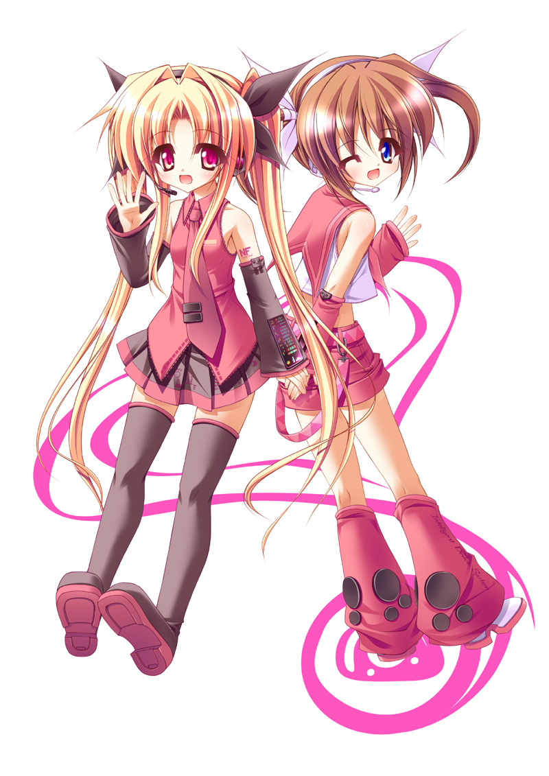 hatsune miku, kagamine rin, fate testarossa, and takamachi nanoha (vocaloid and 3 more)