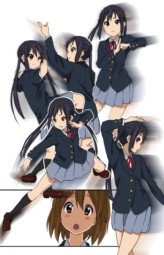 nakano azusa and hirasawa yui (k-on! and 1 more) drawn by watanore