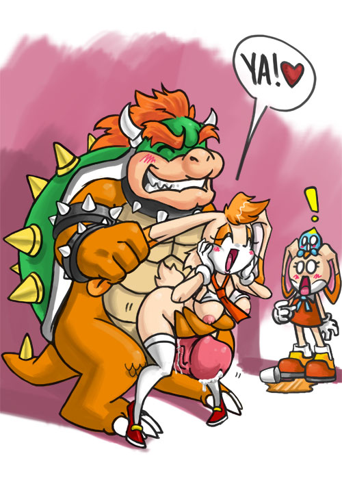 bowser, cream the rabbit, neutral chao, cheese, and vanilla the rabbit (mario and 1 more) drawn by bittenhard