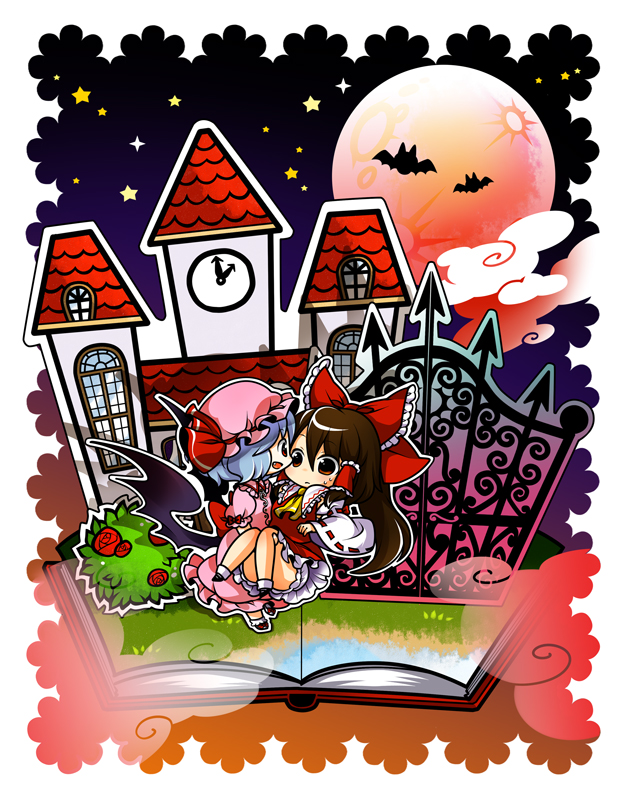 hakurei reimu and remilia scarlet (touhou) drawn by munyumunyu