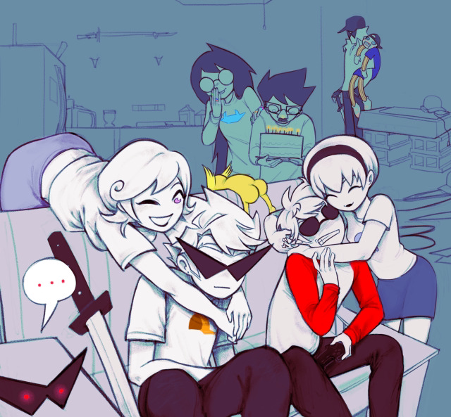 rose lalonde, jade harley, dave strider, john egbert, dirk strider, and 4 more (homestuck) drawn by ko_(vintagegamebro)
